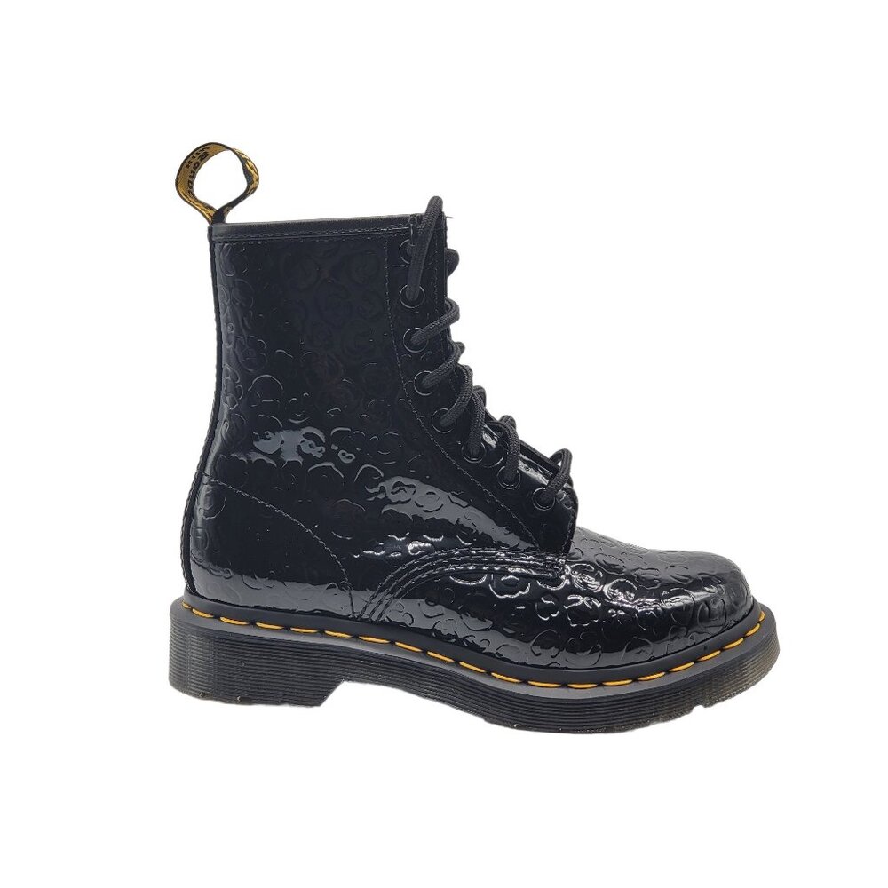 Dr.‎ Martens 1460 Black Patent Leather Lamper Leopard Embossed Boots Size 5